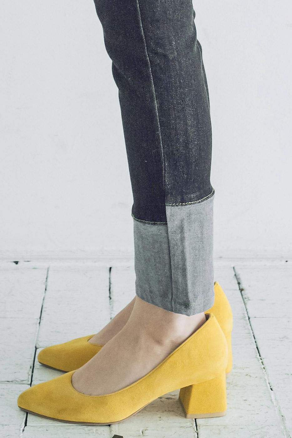 INDIMARK ボーイフレンド 折り返し風デザイン 裏起毛 ブラックパンツ WJ043