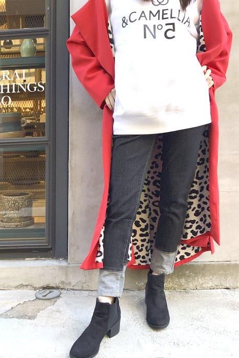 INDIMARK ボーイフレンド 折り返し風デザイン 裏起毛 ブラックパンツ WJ043