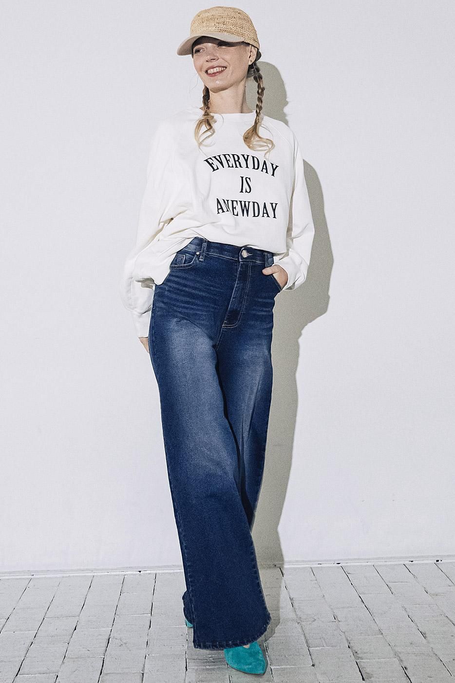 INDIMARK ハイウエスト ワイドパンツ ベーシックブルー WJ146