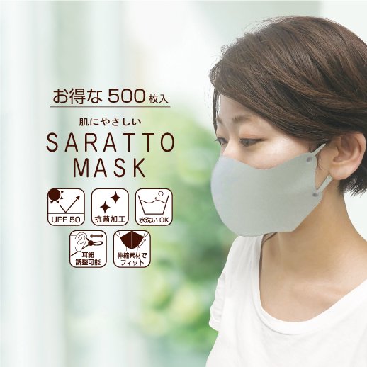 【在庫限りSALE】 洗えるマスク ポリウレタン UVカット 水着素材 グレー SARATTO MASK〔さらっとマスク〕 フリーサイズ 500枚 ○