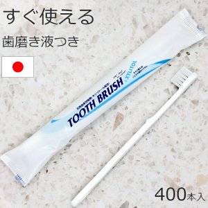  歯ブラシ 使い捨て PBT 業務用 歯磨き液付き 400本 日本製 DXインスタント10 ○