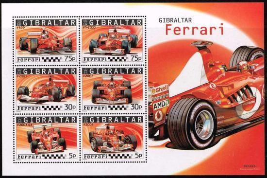 【正規品質保証】 フェラーリのF1チャンピオンマシンの切手/ジブラルタル2004年 コレクション
