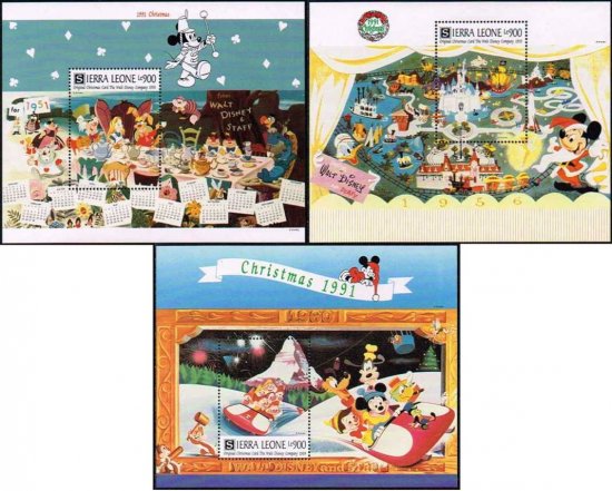 ディズニーのクリスマスカードの切手 シエラレオネ1991年小型シート3種完 不思議の国のアリス 切手の通信販売 スタンプロード