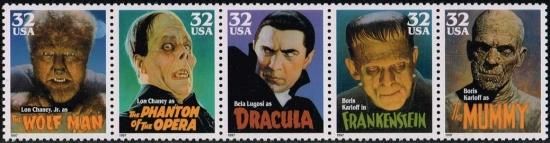 クラシック映画のモンスターの切手 アメリカ1997年5種連刷完