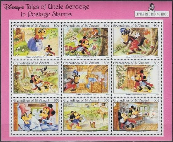 ディズニー ミッキーの赤ずきん の切手 セントビンセントg1992年9種連刷シート 切手の通信販売 スタンプロード