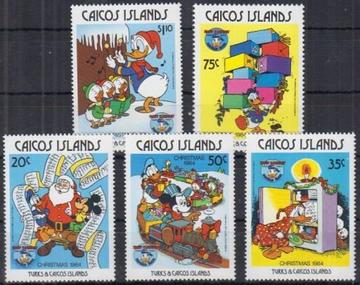 ドナルドダック誕生50年の切手 カイコス諸島1984年クリスマス5種完 ディズニー 切手の通信販売 スタンプロード