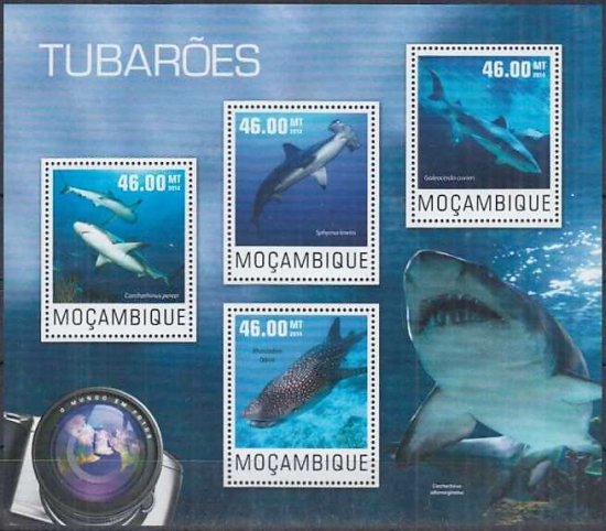 サメの切手 モザンビーク14年4種連刷シート 鮫 魚 切手の通信販売 スタンプロード