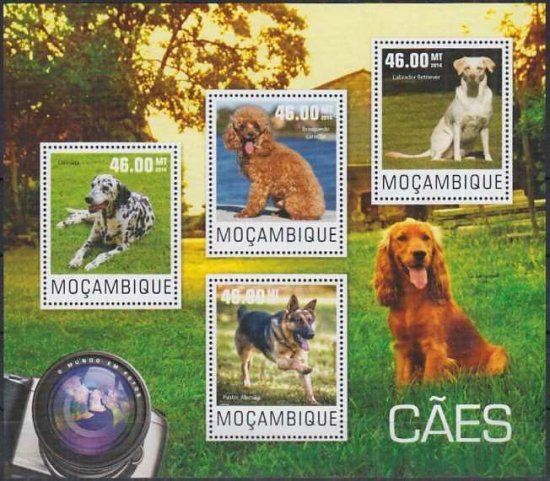 イヌの切手 モザンビーク14年4種連刷シート 犬 切手の通信販売 スタンプロード
