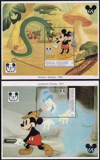 ミッキーマウス誕生65年の切手 Gグレナディーン1993年小型シート2種完 ディズニー 映画 茸 キノコ 蛇 幽霊 亡霊 切手の通信販売 スタンプロード
