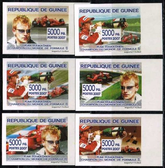 O)【無目打】F1・ライコネンの切手 ギニア2007年6種完　自動車・フェラーリ - 切手の通信販売/スタンプロード