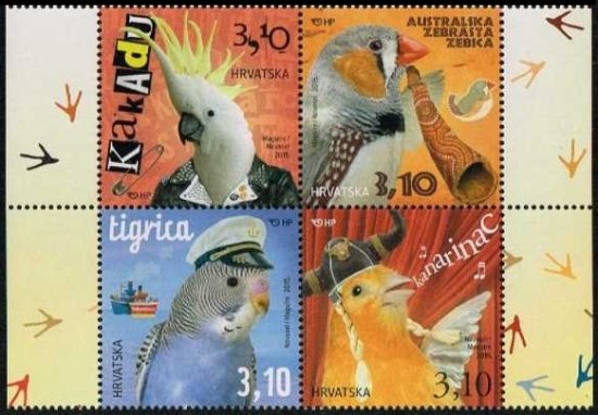 かわいいペットの切手 鳥 クロアチア15年4種田型 オウム インコ 切手の通信販売 スタンプロード