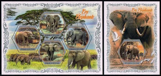 象の切手 コートジボワール2018年2シートセット 鳥・変形切手 - 切手の 