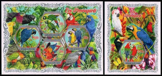 オウムの切手 コートジボワール2018年2シートセット　鳥・変形切手 - 切手の通信販売/スタンプロード