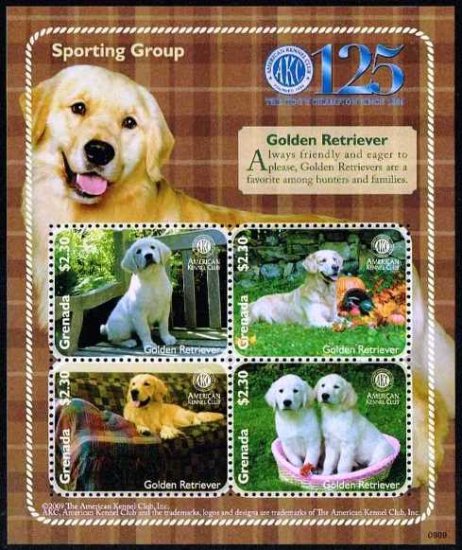かわいいイヌの切手 グレナダ09年ゴールデンレトリバー4種連刷シート 犬 切手の通信販売 スタンプロード