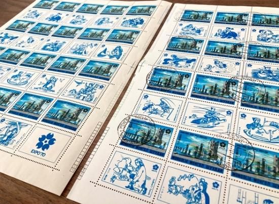 大阪万博の切手 モンゴル1970年20面フルシート 未使用・使用済