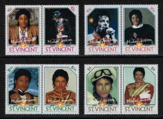 マイケル・ジャクソン追悼の切手 セントビンセント2009年8種完　音楽・歌手 - 切手の通信販売/スタンプロード