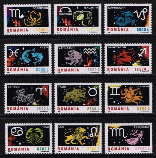 黄道十二星座の切手 ルーマニア2001・02年12種完 宇宙 - 切手の通信 ...