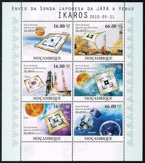 日本の宇宙船イカロスの切手 モザンビーク2010年6種連刷シート