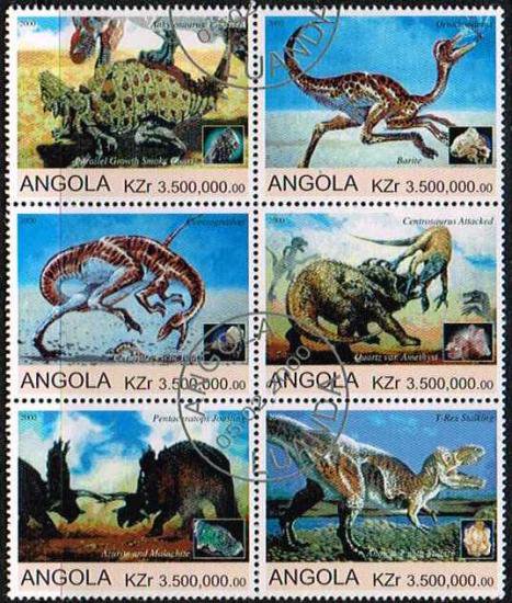 恐竜・古生物の切手/アンゴラ2000年6種連刷（済） - 切手の通信販売 