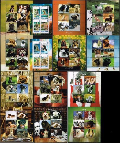 70015) 犬の切手/マラウイ発行14シートセット 動物 - 切手の通信