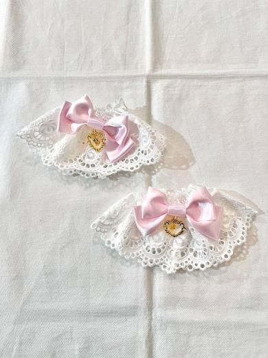 うさくみゃレース お袖留め 生成レース×ピンクリボン Usakumya Cotton Lace Cuffs by Baby, the Stars Shine Bright