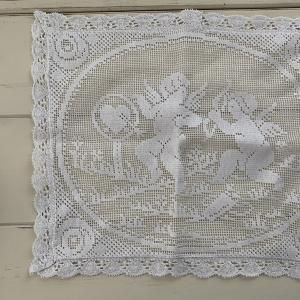 追加画像✵アンティークフランス シルクリボン＆スカラップレース 花刺繍ドイリー フランス 50㎝ アンティークカットワーク刺繍レース B649