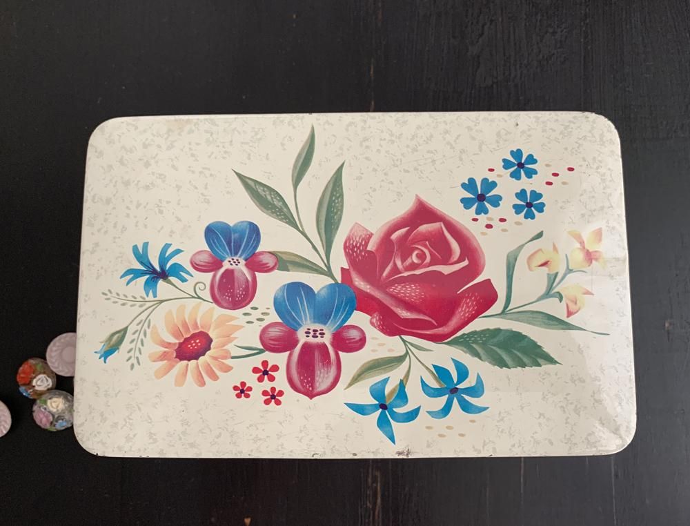 オランダ ティン缶 花 薔薇 アンティーク アンティーク オランダTIN缶ROSE