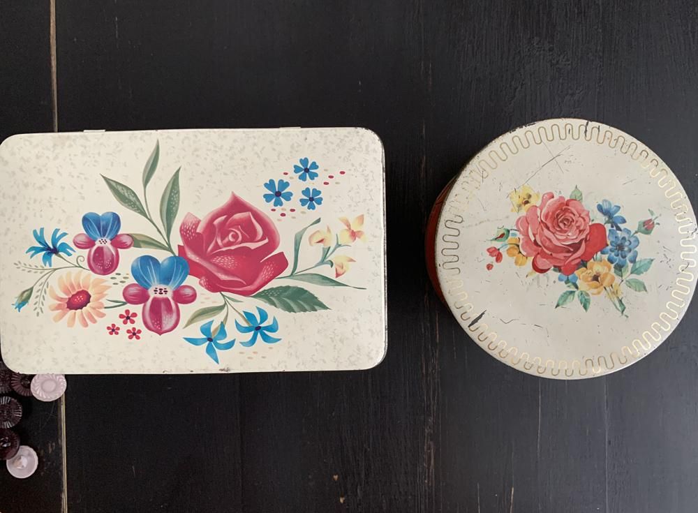 オランダ ティン缶 花 薔薇 アンティーク アンティーク オランダTIN缶ROSE