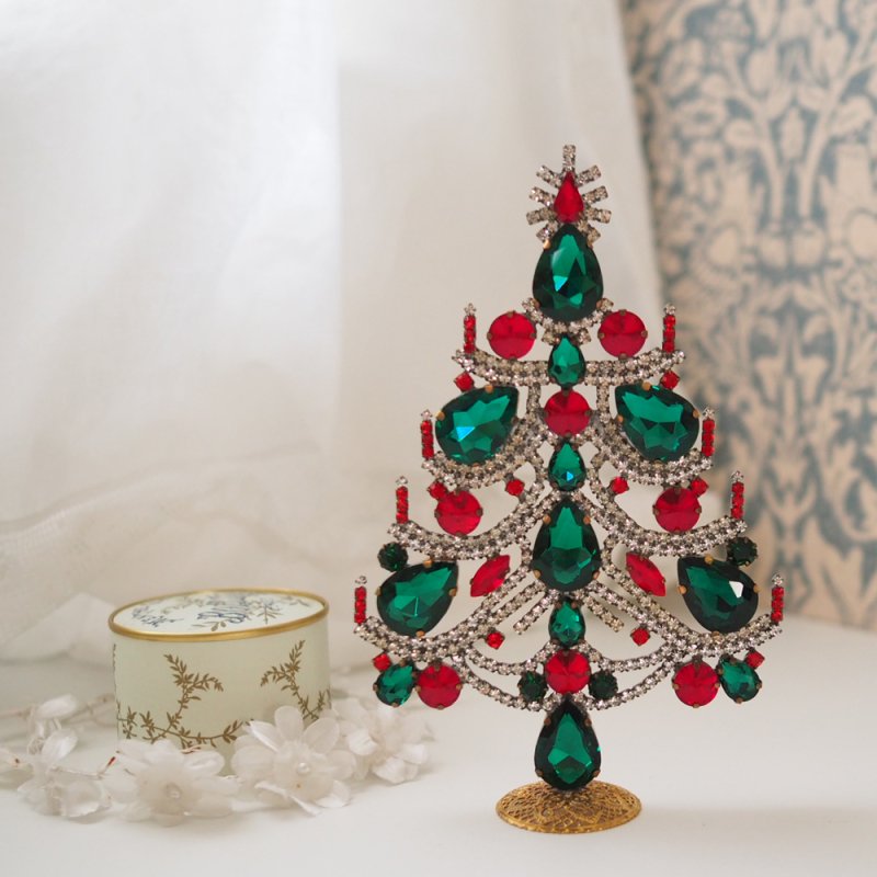 チェコガラス　クリスマスツリー　緑×赤チェコ共和国