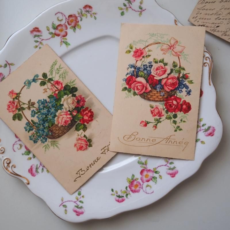アンティークポストカード 薔薇の花籠