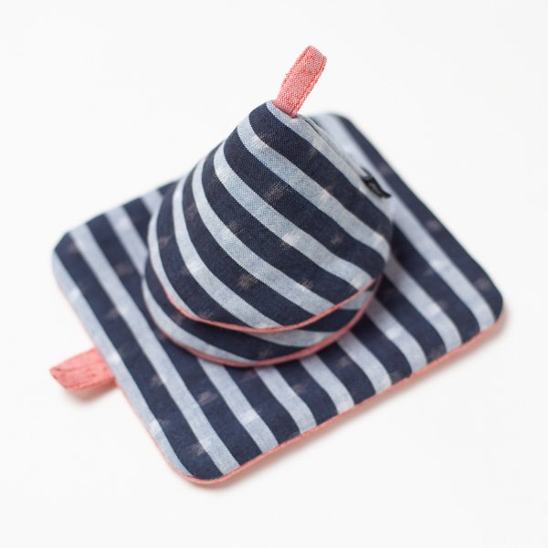 かすり鍋つかみ＆鍋敷きセット blue stripe＊pink - kurume kasuri textile