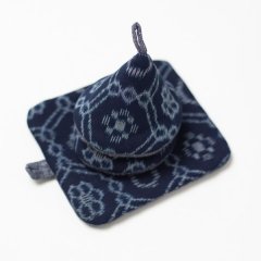 かすり鍋つかみ＆鍋敷きセット flower / indigo dyed
