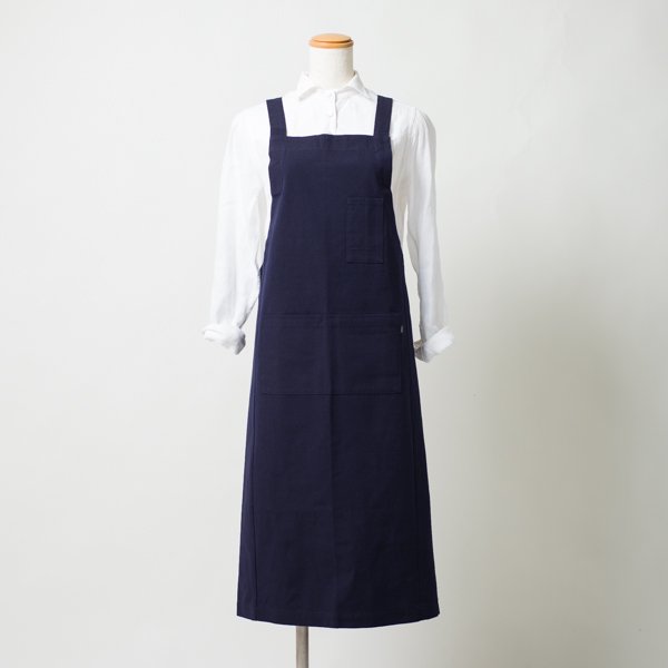 かすりワークエプロン navy - kurume kasuri textile