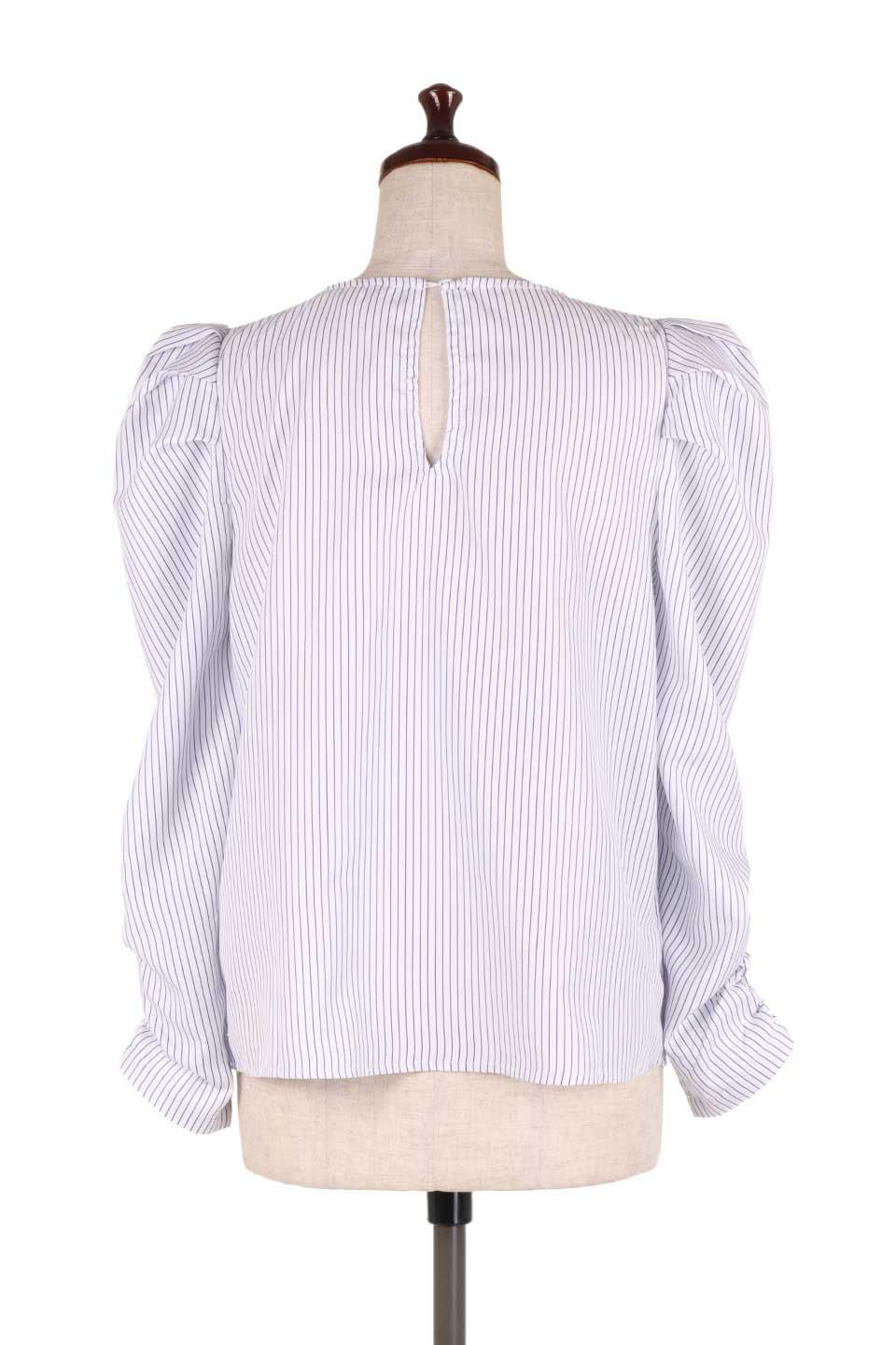 Flying Tomato / Ruched Sleeve Pin-Striped Blouse パフ