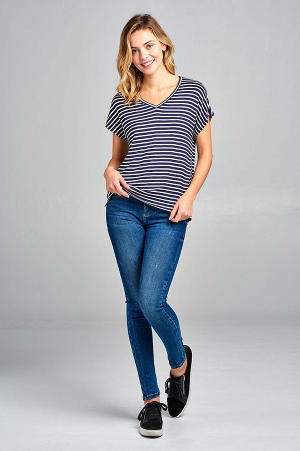 Classic Dolman Strech Stripe Tee ドルマンスリーブ・Ｖネック