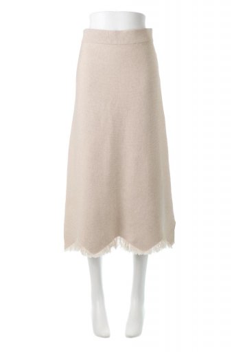 海外ファッションや大人カジュアルに最適なインポートセレクトアイテムのFringe Hem Knit Long Skirt 裾フリンジ・ニットスカート