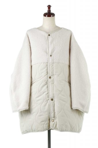 海外ファッションや大人カジュアルに最適なインポートセレクトアイテムのOver Sized Boa & Quilting Jacket Ｍ６５ライナー風・ボア＆キルティングジャケット