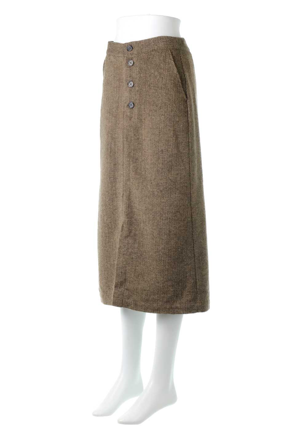 FrontButtonHerringboneSkirtヘリンボーン・フロントボタンスカート大人カジュアルに最適な海外ファッションのothers（その他インポートアイテム）のボトムやスカート。暖かみのある起毛ヘリンボーン素材のスカート。フロントボタンのアクセントでクラシカルな印象です。/main-1