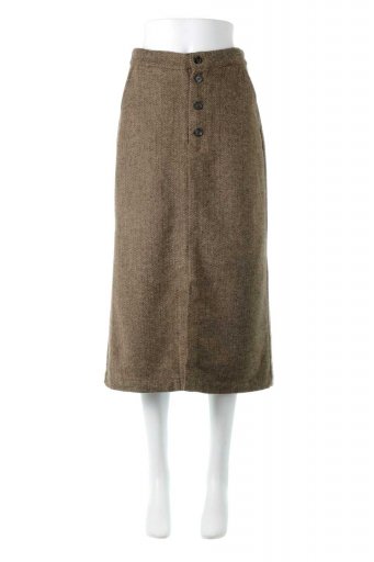 海外ファッションや大人カジュアルに最適なインポートセレクトアイテムのFront Button Herringbone Skirt ヘリンボーン・フロントボタンスカート