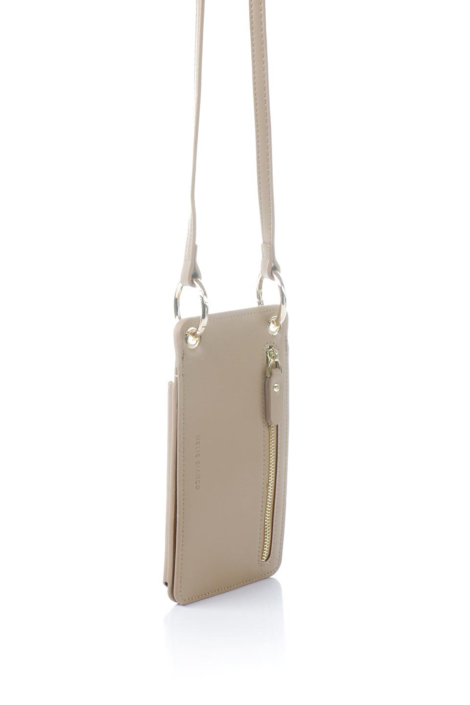 meliebiancoのTina(Nude)クロスボディ・携帯ウォレット/海外ファッション好きにオススメのインポートバッグとかばん、MelieBianco（メリービアンコ）のバッグやその他。斜め掛けが便利なスマホウォレット。iPhone13ProMaxまでの大きさのスマホに対応するケースに、ファスナー付きのコインポケットと10個のカードスロットがついています。/main-3
