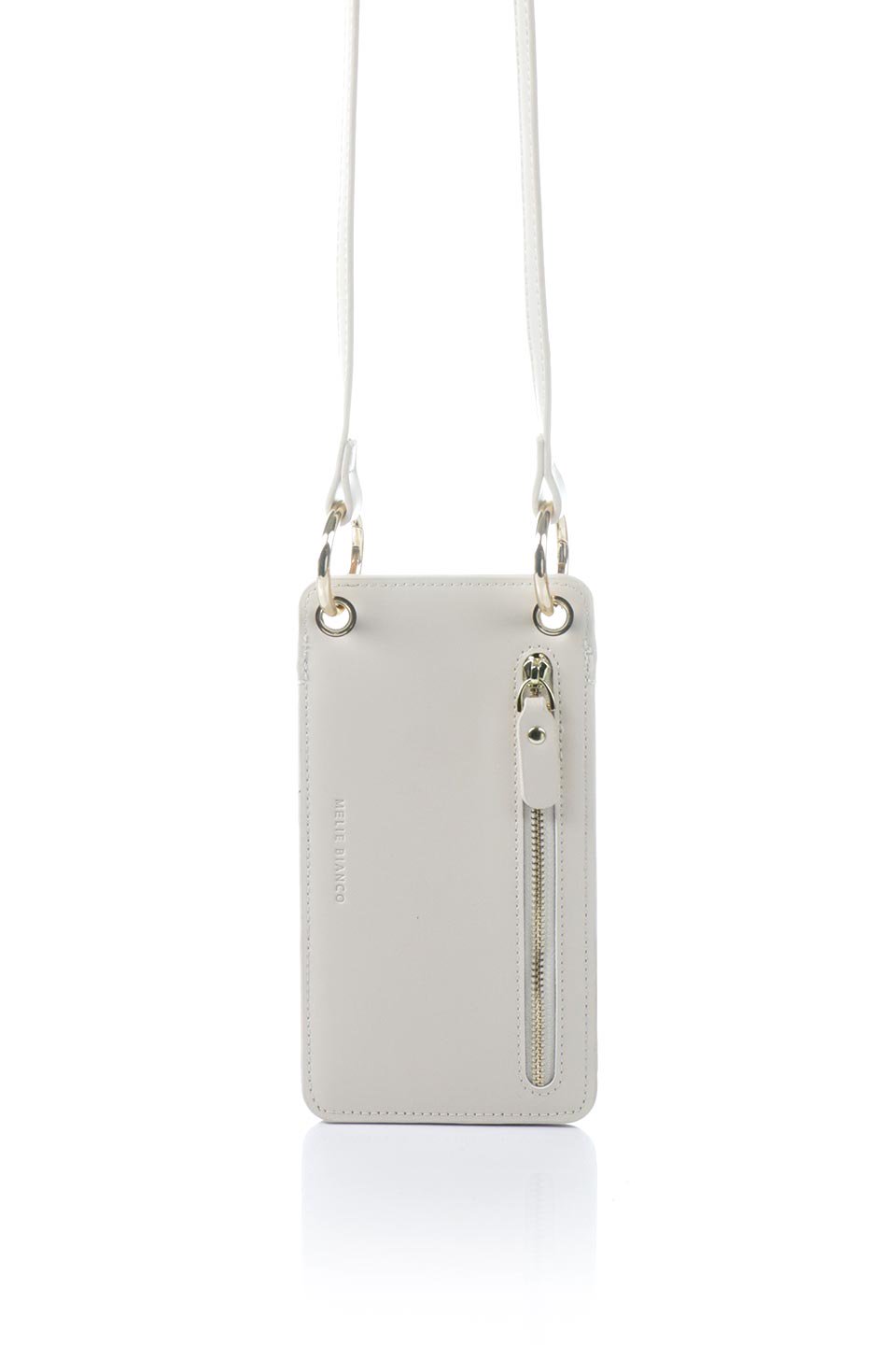 meliebiancoのTina(Ivory)財布機能付き・スマホショルダー/海外ファッション好きにオススメのインポートバッグとかばん、MelieBianco（メリービアンコ）のバッグやその他。斜め掛けが便利なお財布としても使えるスマホショルダー。iPhone13ProMaxまでの大きさのスマホに対応するケースに、ファスナー付きのコインポケットと10個のカードスロットがついています。/main-4
