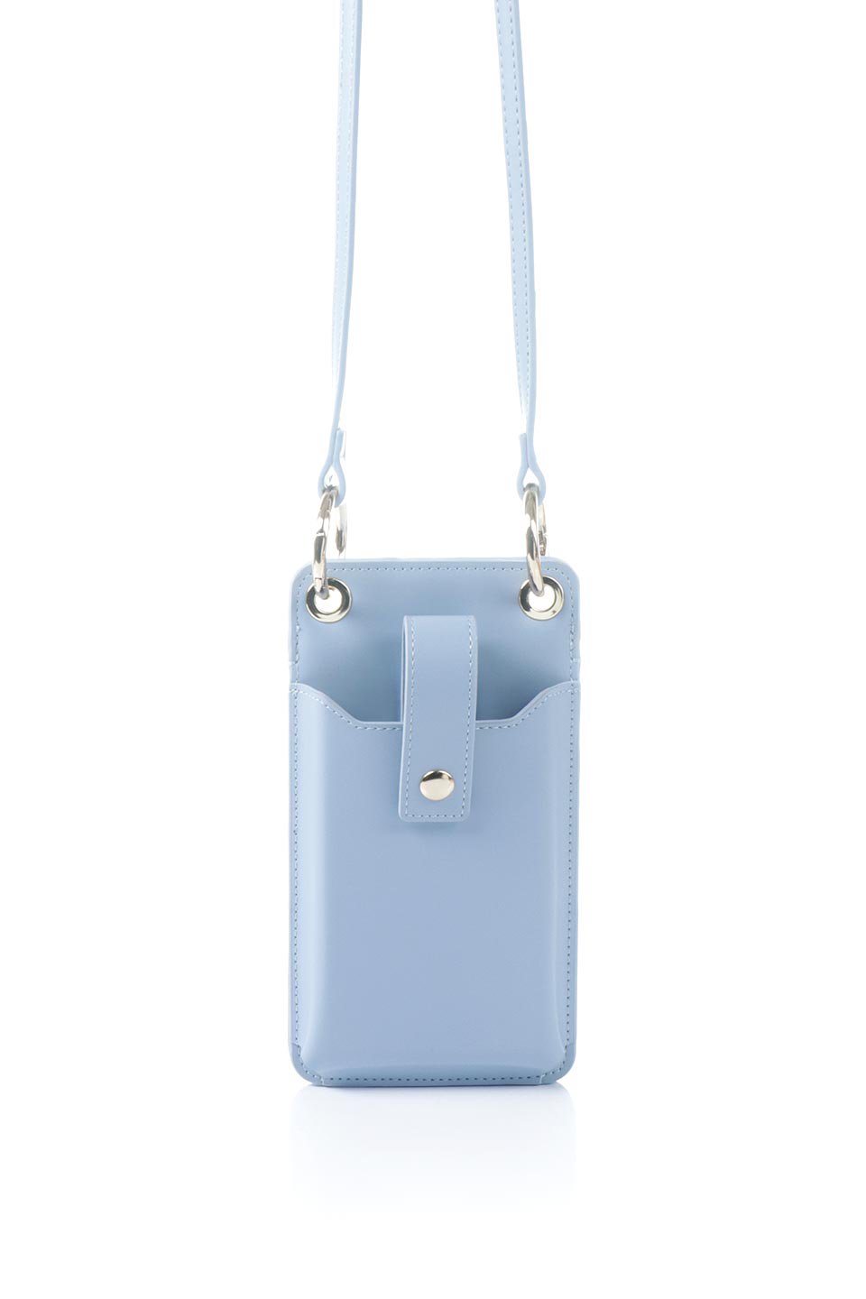 meliebiancoのTina(Sky)財布機能付き・スマホショルダー/海外ファッション好きにオススメのインポートバッグとかばん、MelieBianco（メリービアンコ）のバッグやその他。斜め掛けが便利なお財布としても使えるスマホショルダー。iPhone13ProMaxまでの大きさのスマホに対応するケースに、ファスナー付きのコインポケットと10個のカードスロットがついています。