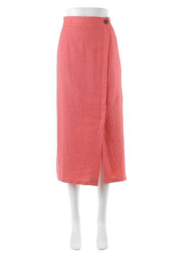 海外ファッションや大人カジュアルに最適なインポートセレクトアイテムのSemi Tight Linen Wrap Skirt 麻混・ナロースカート