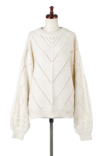 եåͥ奢˺Ŭʥݡȥ쥯ȥƥEyelet Knit Oversized Pullover Сåȥץ륪С
