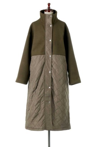 海外ファッションや大人カジュアルに最適なインポートセレクトアイテムのMelton & Quilting Panel Long Coat キルト＆エコウールコート