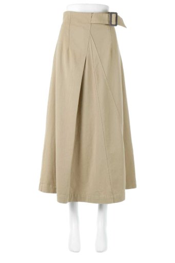 海外ファッションや大人カジュアルに最適なインポートセレクトアイテムのTwill Wrap Flare Skirt ベルト付き・ラップフレアスカート
