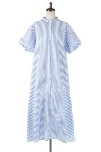 海外ファッションや大人カジュアルに最適なインポートセレクトアイテムのBalloon Sleeve Striped Dress バルーンスリーブ・ストライプワンピース