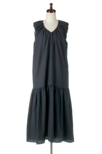海外ファッションや大人カジュアルに最適なインポートセレクトアイテムのSleeveless V-Neck Gathered Dress ノースリーブ・ギャザーワンピース