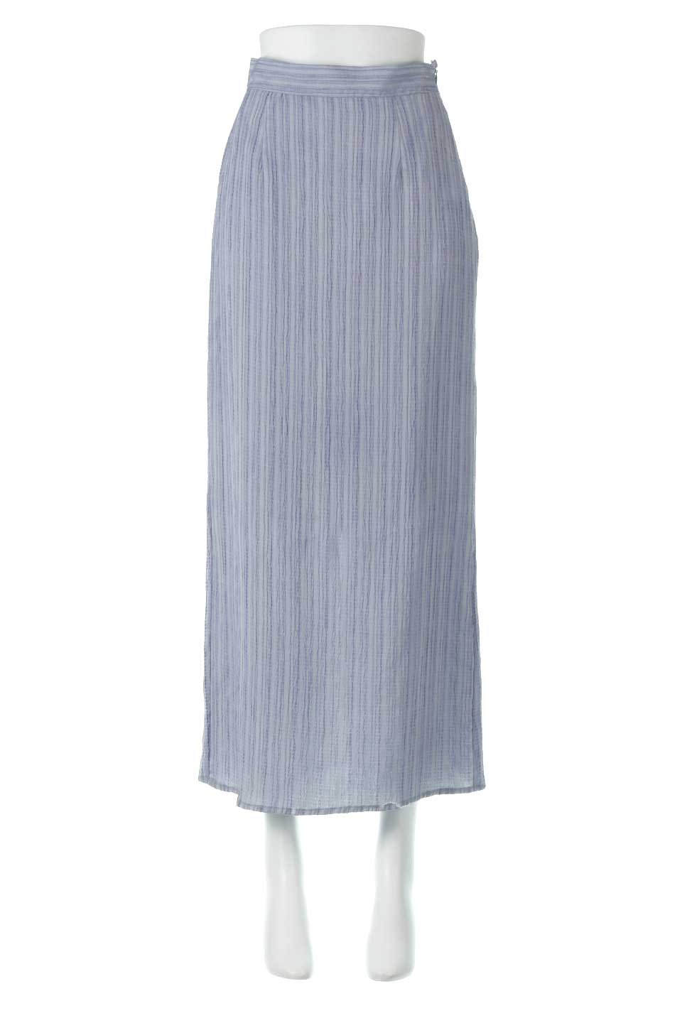 StripedCrepeTightSkirt楊柳ストライプ・タイトスカート大人カジュアルに最適な海外ファッションのothers（その他インポートアイテム）のボトムやスカート。Ｉラインシルエットが体をスッキリと美しく見せてくれるスカート。ストライプ風のデザインが女性らしい印象を演出しています。