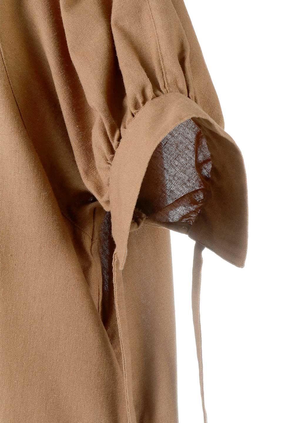 FrenchLinenCanvasDressフレンチリネン・カフスデザインワンピース大人カジュアルに最適な海外ファッションのothers（その他インポートアイテム）のワンピースやマキシワンピース。袖のデザインが際立つフルオープンのシャツワンピース。アームホールのカーブと袖口のギャザー、カフスのリボンが魅力的なアイテム。/thumb-14